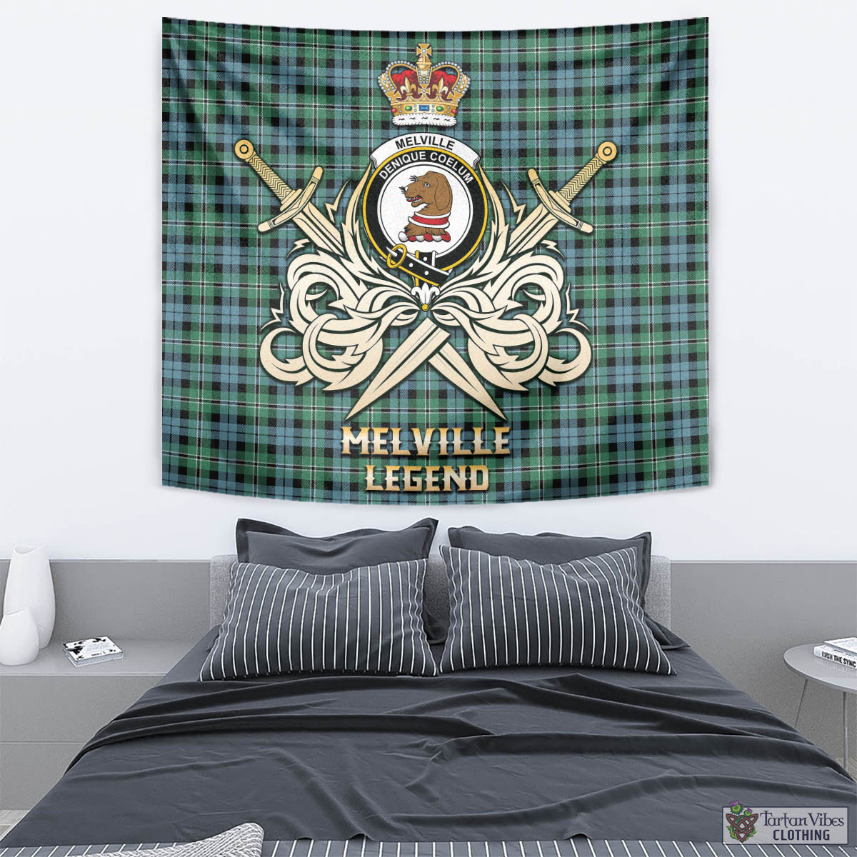 Tartan Vibes Clothing Melville Ancient Tartan Tapestry with Clan Crest and the Golden Sword of Courageous Legacy