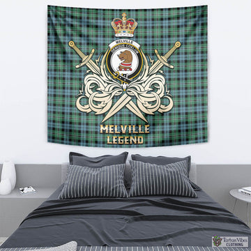 Melville Ancient Tartan Tapestry with Clan Crest and the Golden Sword of Courageous Legacy