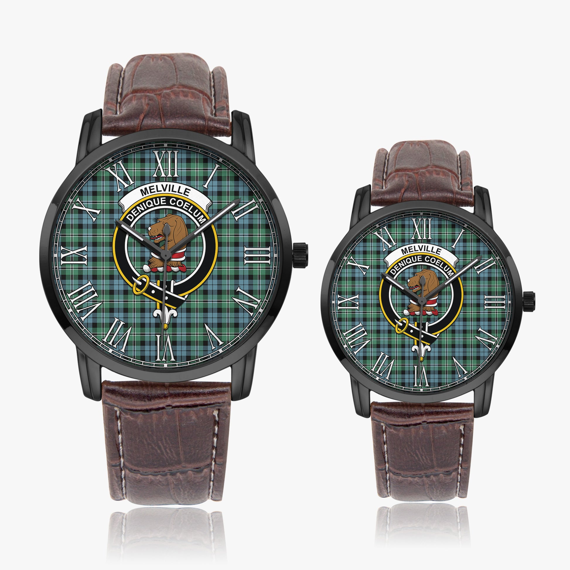 Melville Ancient Tartan Family Crest Leather Strap Quartz Watch - Tartanvibesclothing