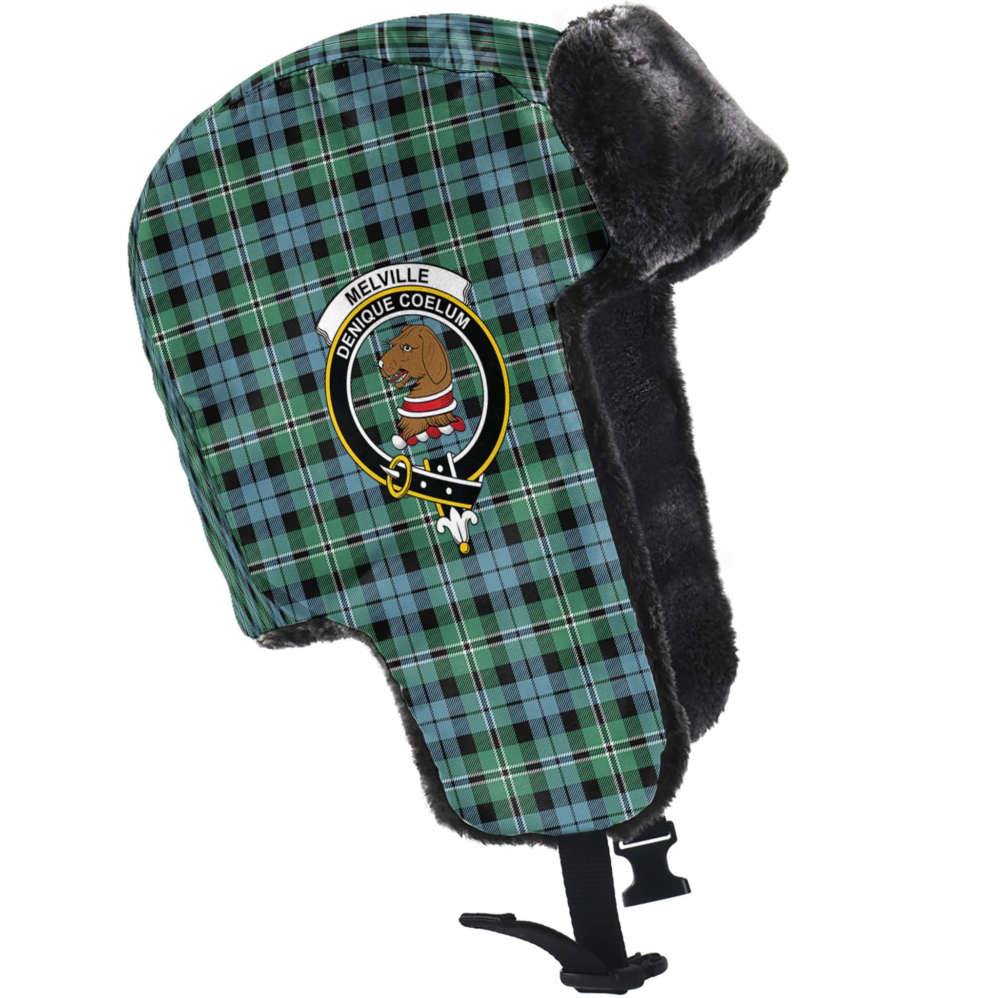 Melville Ancient Tartan Winter Trapper Hat with Family Crest - Tartanvibesclothing