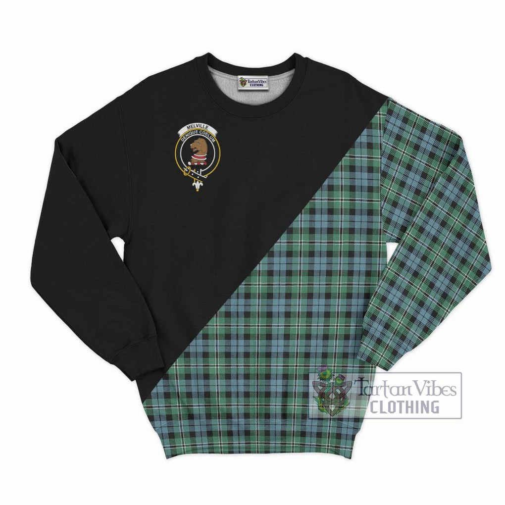 Melville Ancient Tartan Sweatshirt with Family Crest and Military Logo Style - Tartanvibesclothing Shop