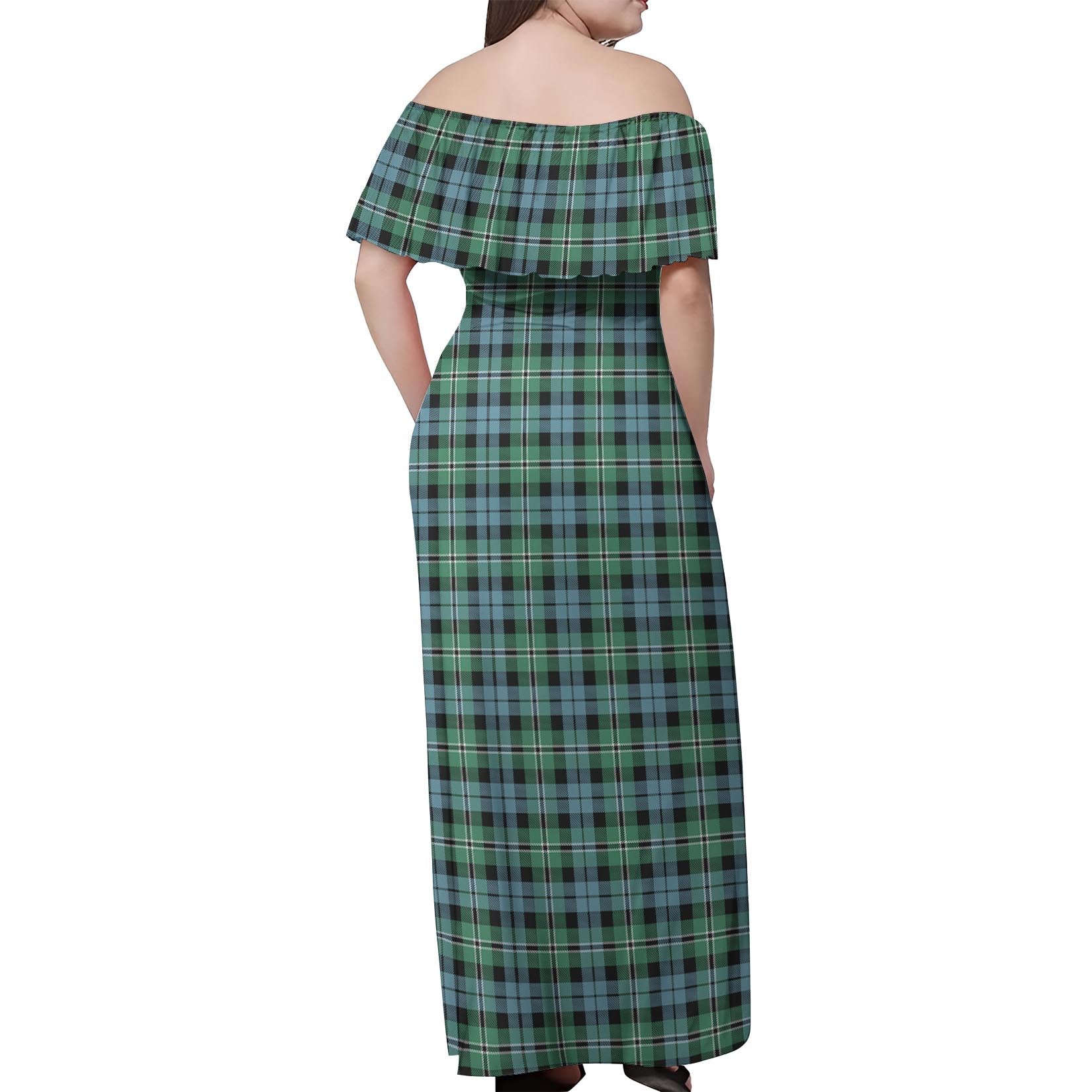 Melville Ancient Tartan Off Shoulder Long Dress - Tartanvibesclothing