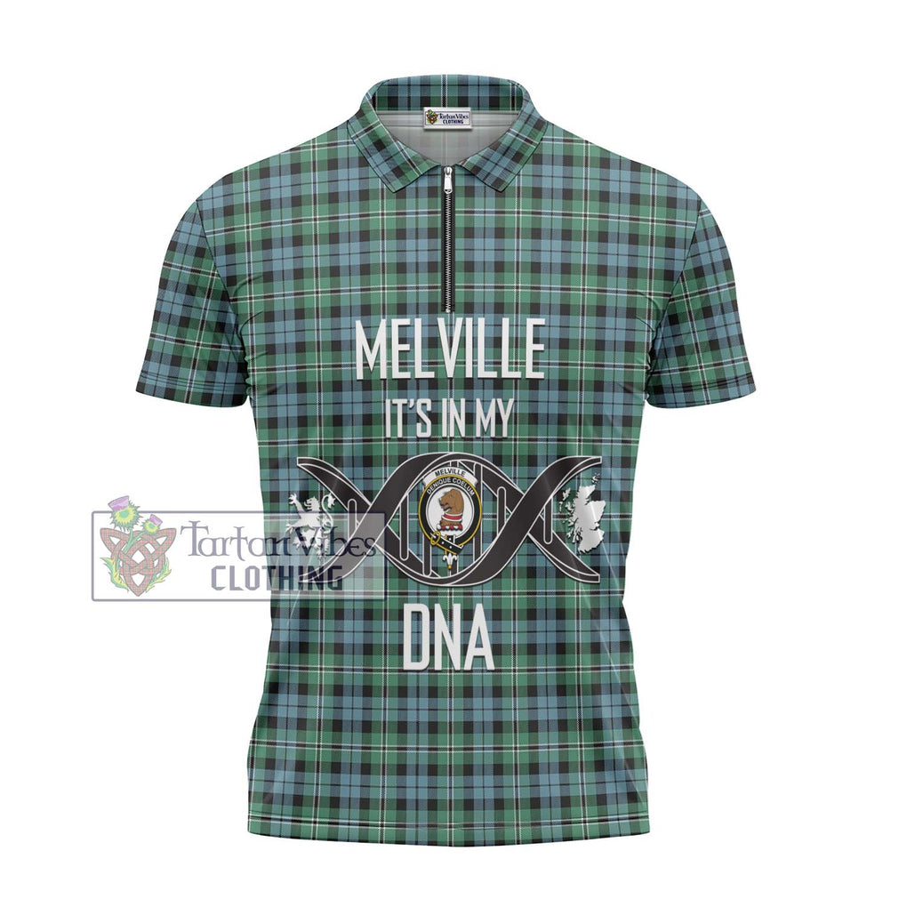 Melville Ancient Tartan Zipper Polo Shirt with Family Crest DNA In Me Style - Tartanvibesclothing Shop