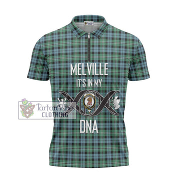 Melville Ancient Tartan Zipper Polo Shirt with Family Crest DNA In Me Style