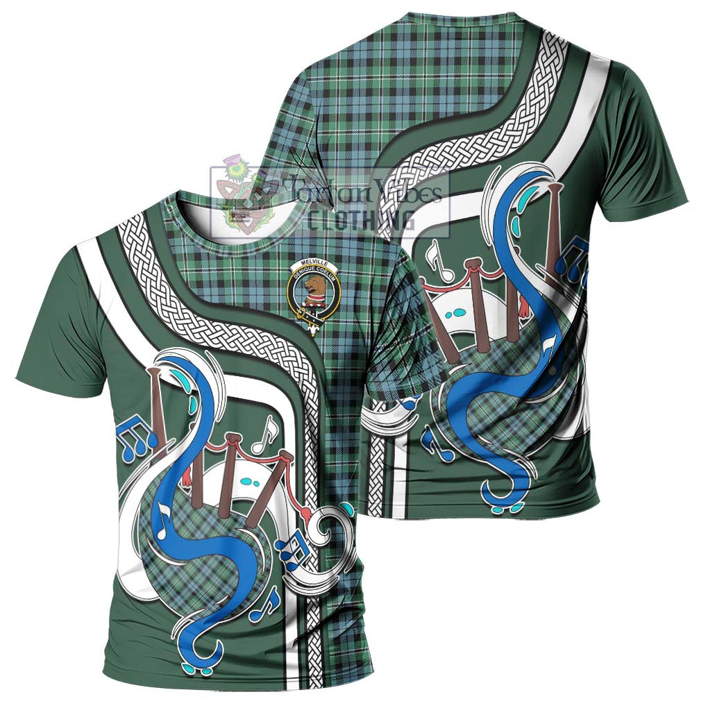 Melville Ancient Tartan T-Shirt with Epic Bagpipe Style - Tartanvibesclothing Shop