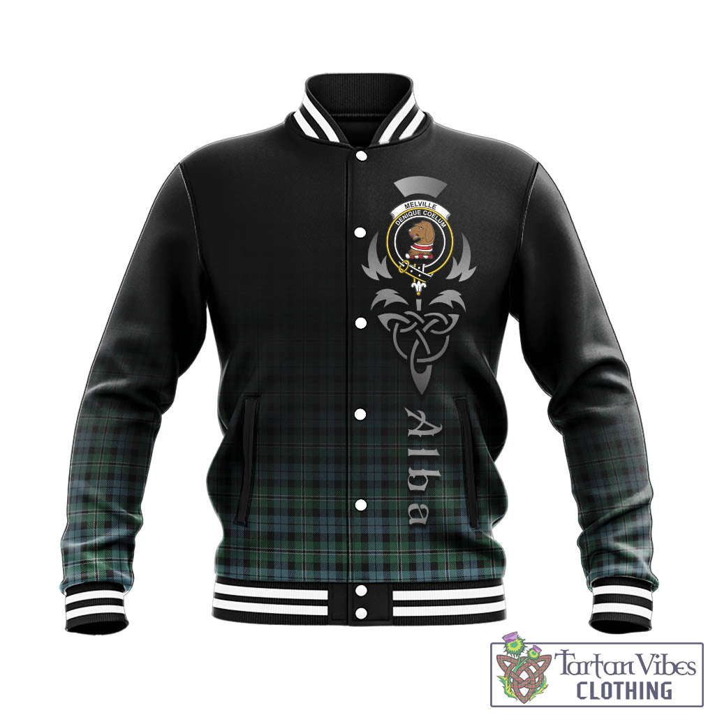 Tartan Vibes Clothing Melville Ancient Tartan Baseball Jacket Featuring Alba Gu Brath Family Crest Celtic Inspired