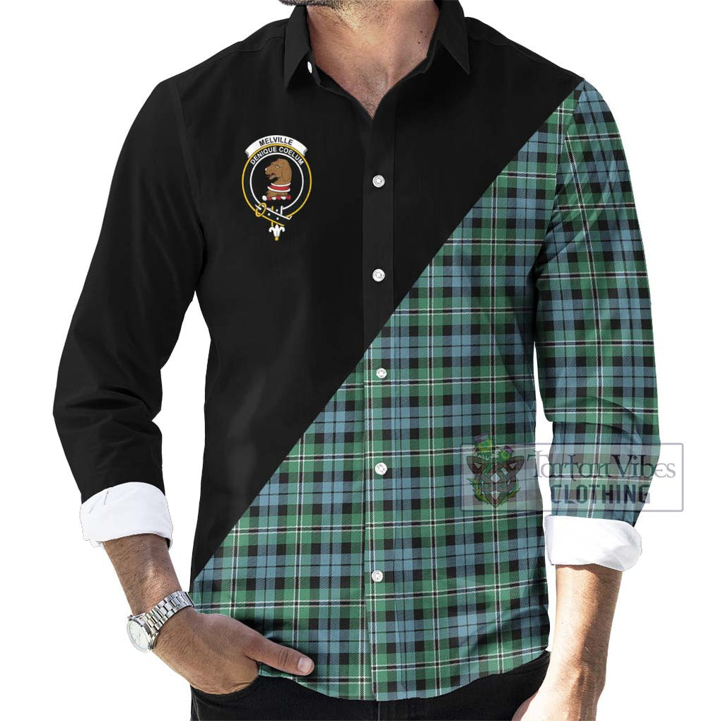 Melville Ancient Tartan Long Sleeve Button Shirt with Family Crest and Military Logo Style - Tartanvibesclothing Shop