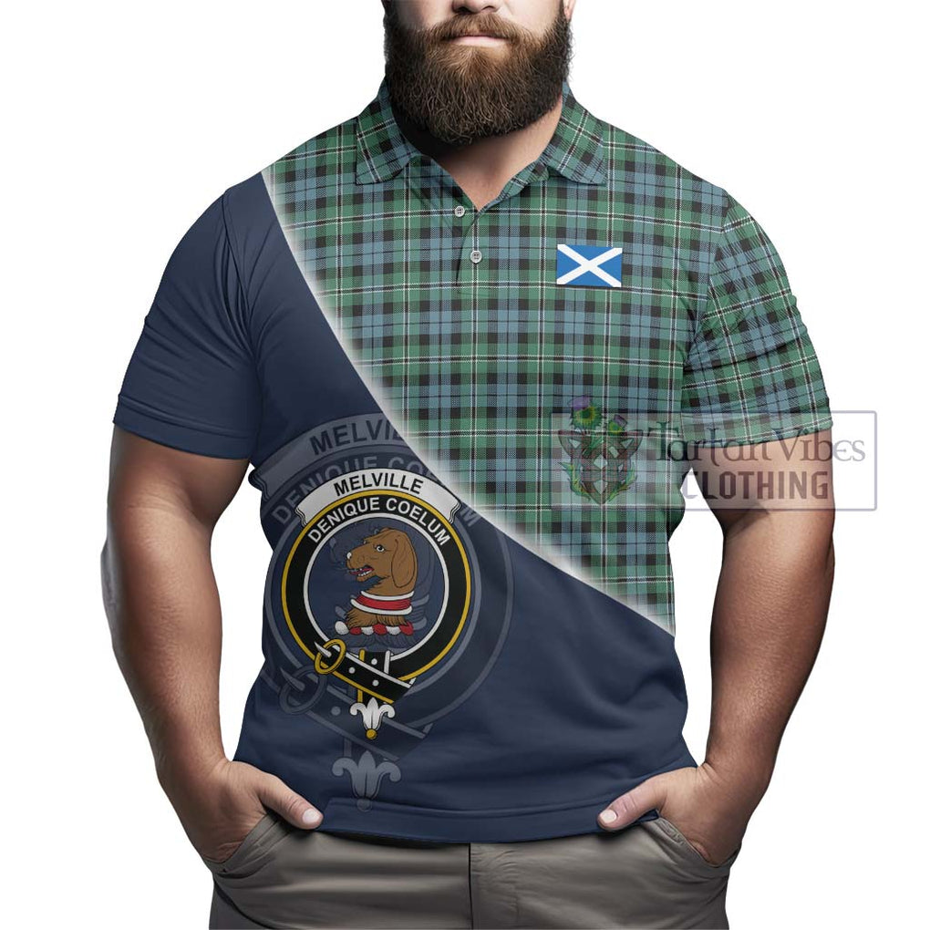 Melville Ancient Tartan Polo Shirt with Personalised National Flag and Family Crest Half Style - Tartanvibesclothing Shop