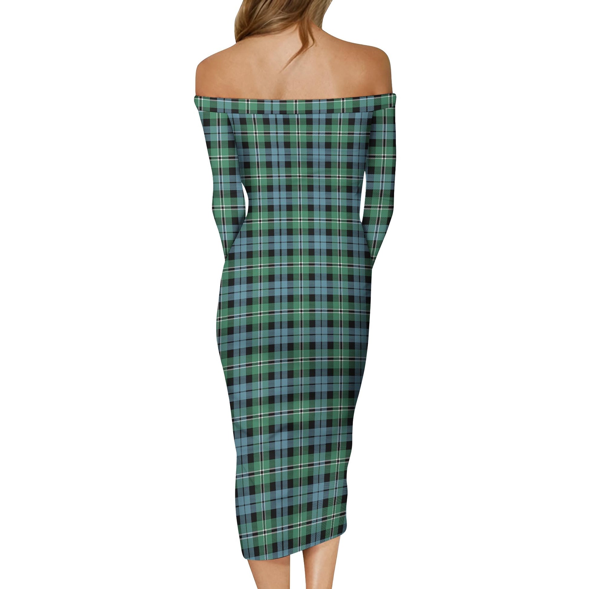 Melville Ancient Tartan Off Shoulder Lady Dress - Tartanvibesclothing