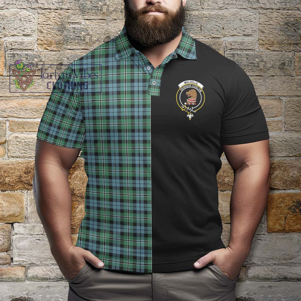 Melville Ancient Tartan Polo Shirt with Family Crest and Half Of Me Style - Tartanvibesclothing Shop