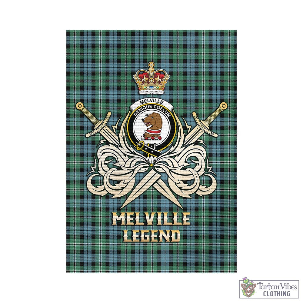 Tartan Vibes Clothing Melville Ancient Tartan Flag with Clan Crest and the Golden Sword of Courageous Legacy