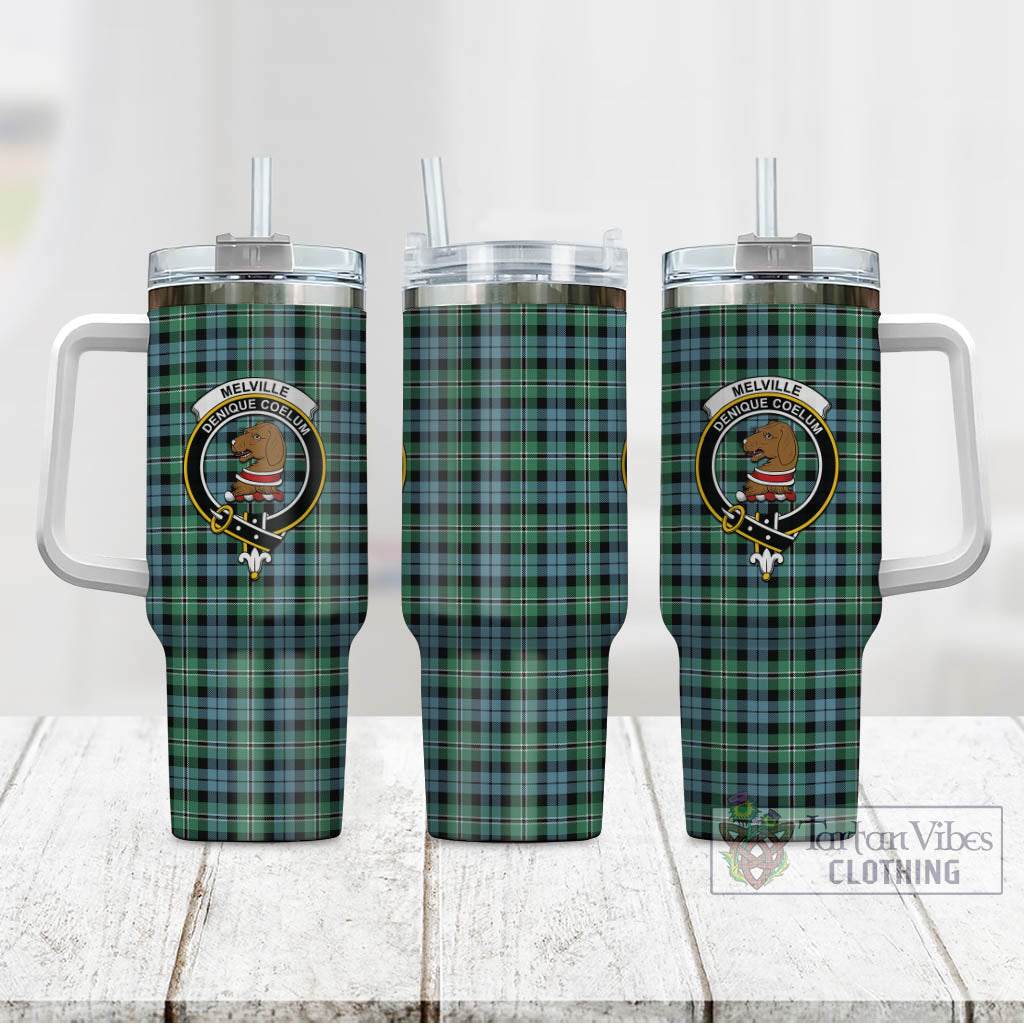 Tartan Vibes Clothing Melville Ancient Tartan and Family Crest Tumbler with Handle