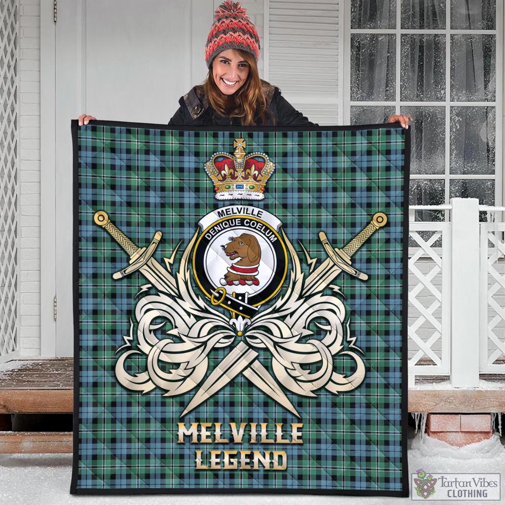 Tartan Vibes Clothing Melville Ancient Tartan Quilt with Clan Crest and the Golden Sword of Courageous Legacy