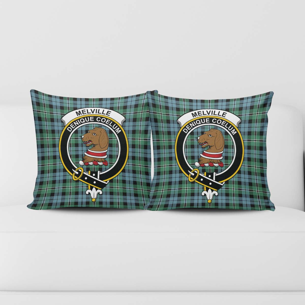 Melville Ancient Tartan Pillow Cover with Family Crest - Tartanvibesclothing