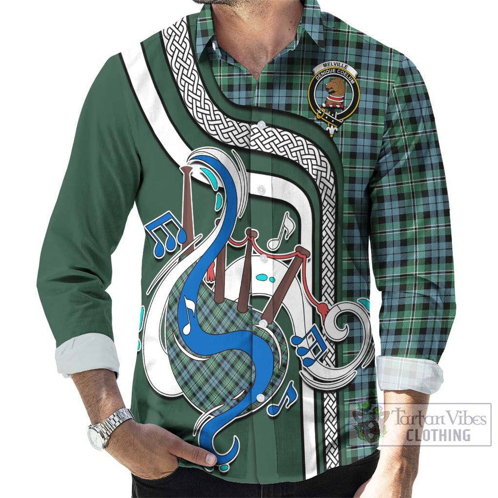 Melville Ancient Tartan Long Sleeve Button Shirt with Epic Bagpipe Style - Tartanvibesclothing Shop