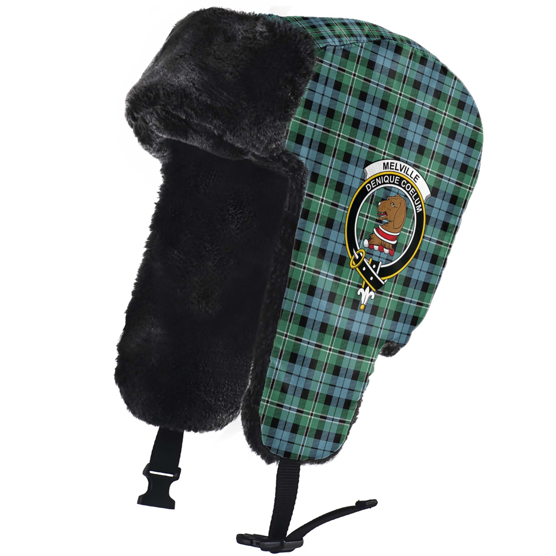 Melville Ancient Tartan Winter Trapper Hat with Family Crest - Tartanvibesclothing