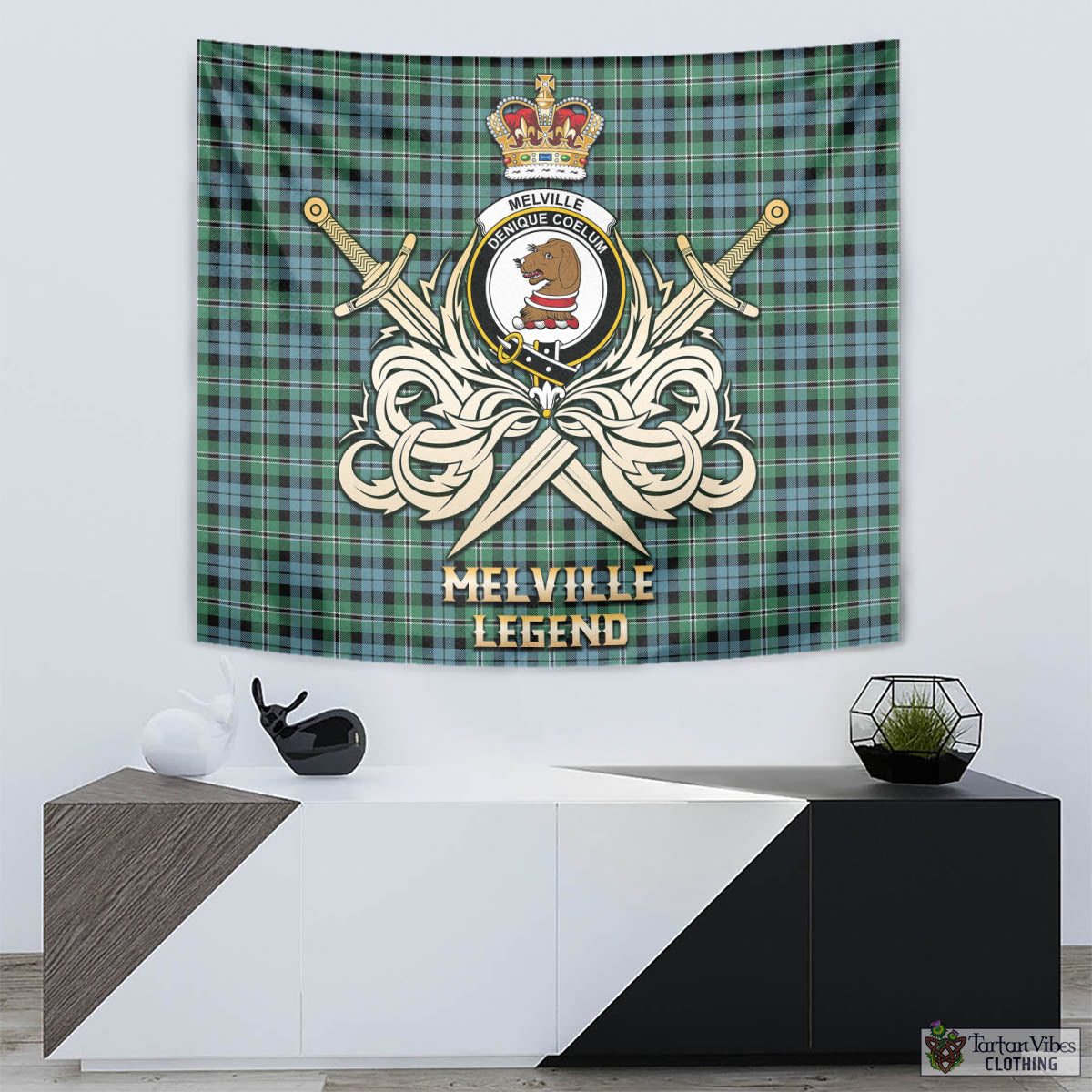 Tartan Vibes Clothing Melville Ancient Tartan Tapestry with Clan Crest and the Golden Sword of Courageous Legacy