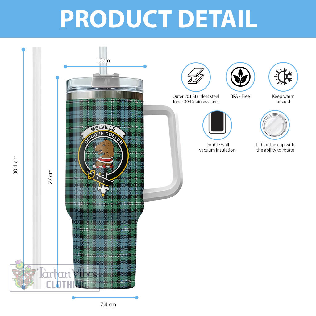 Tartan Vibes Clothing Melville Ancient Tartan and Family Crest Tumbler with Handle