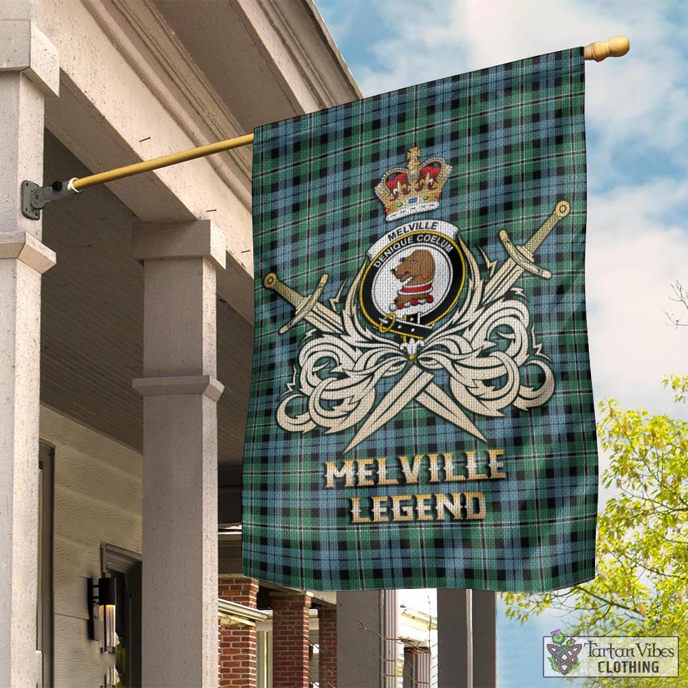 Tartan Vibes Clothing Melville Ancient Tartan Flag with Clan Crest and the Golden Sword of Courageous Legacy