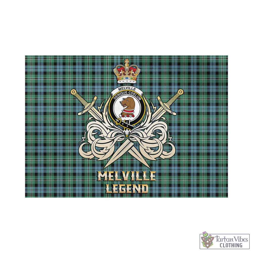 Tartan Vibes Clothing Melville Ancient Tartan Flag with Clan Crest and the Golden Sword of Courageous Legacy