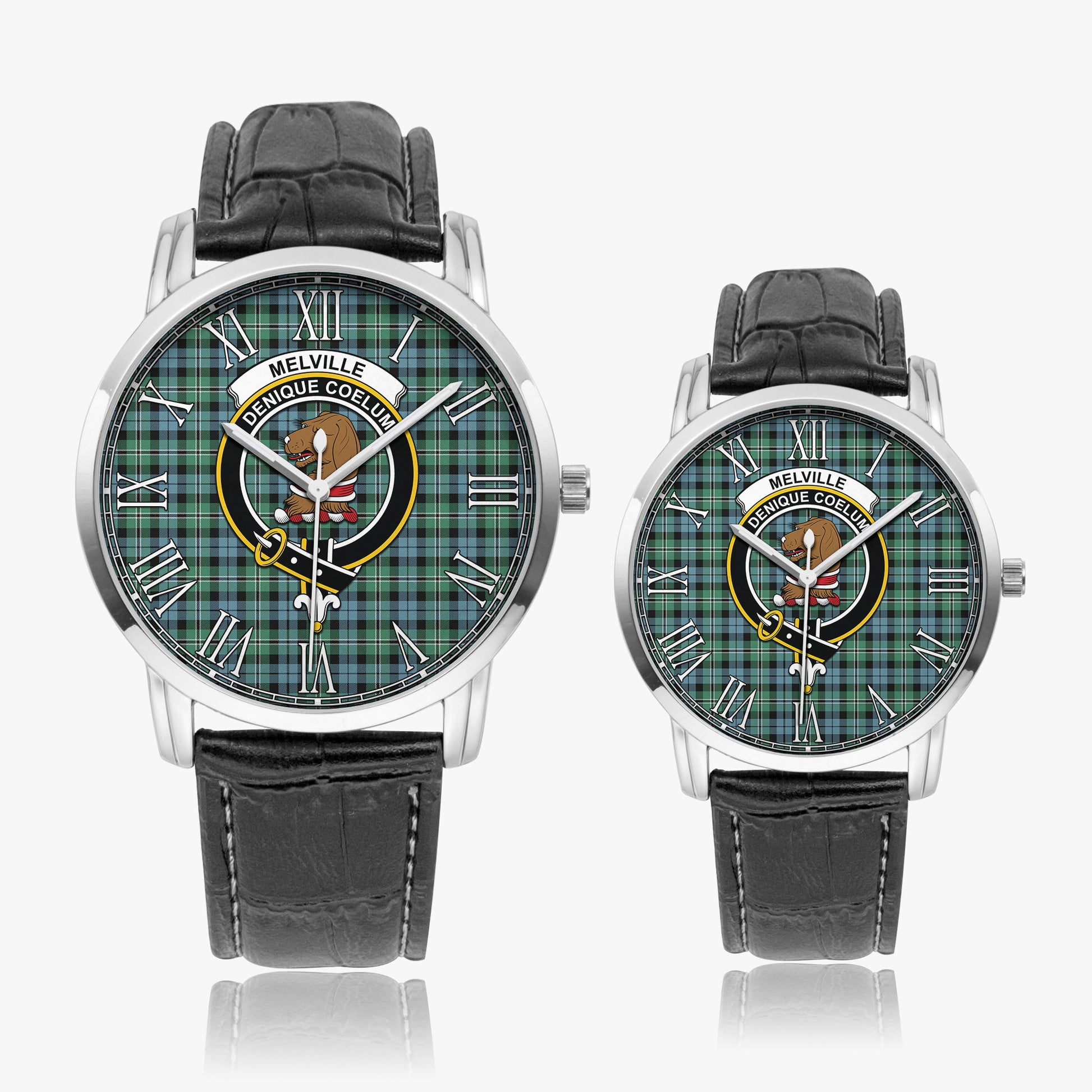 Melville Ancient Tartan Family Crest Leather Strap Quartz Watch - Tartanvibesclothing