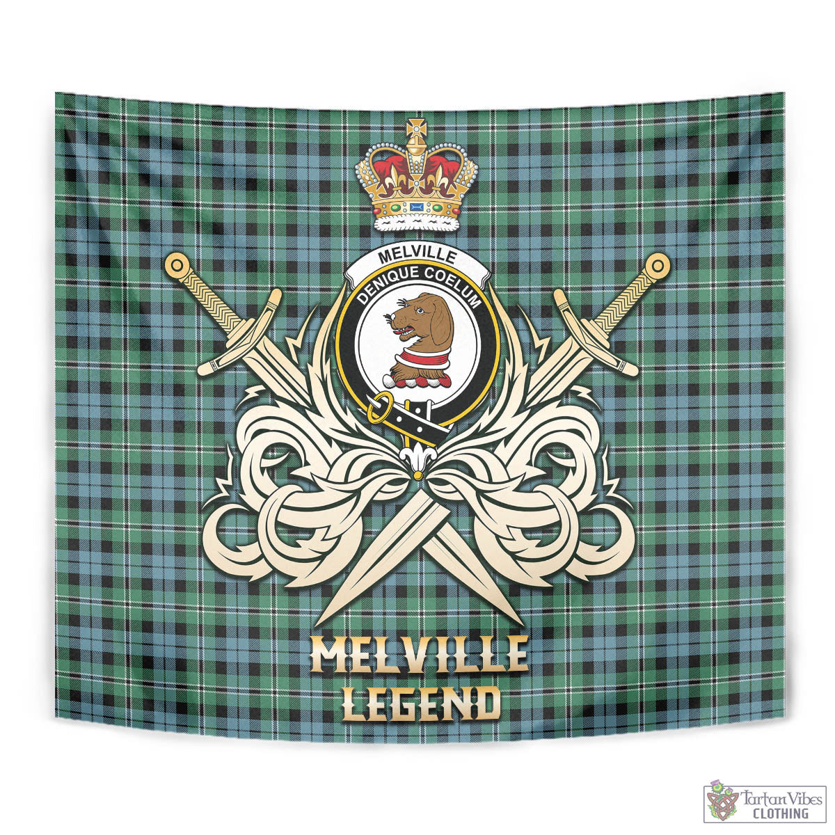 Tartan Vibes Clothing Melville Ancient Tartan Tapestry with Clan Crest and the Golden Sword of Courageous Legacy