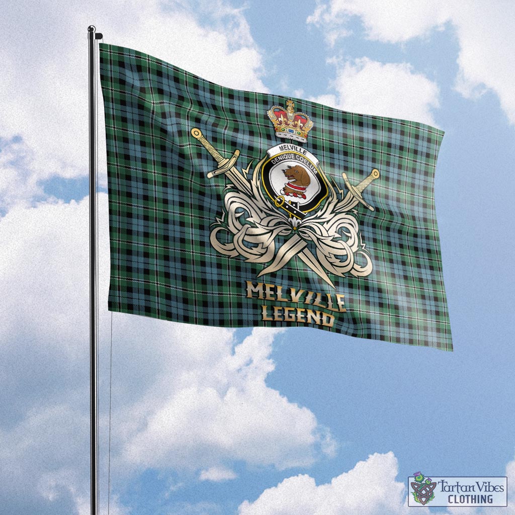 Tartan Vibes Clothing Melville Ancient Tartan Flag with Clan Crest and the Golden Sword of Courageous Legacy