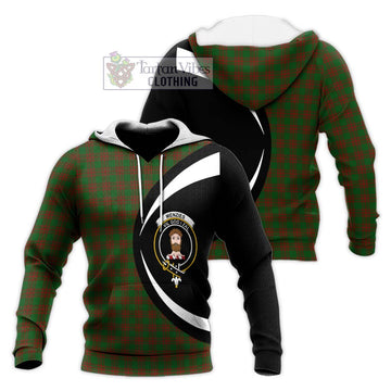 Menzies Tartan Knitted Hoodie with Family Crest Circle Style