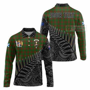 Menzies Crest Tartan Long Sleeve Polo Shirt with New Zealand Silver Fern Half Style