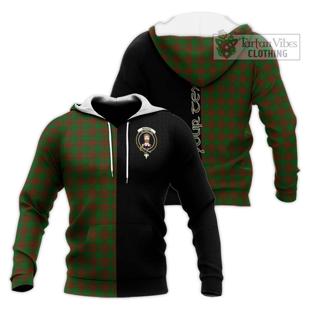 Menzies Tartan Knitted Hoodie with Family Crest and Half Of Me Style Unisex Knitted Pullover Hoodie - Tartanvibesclothing Shop