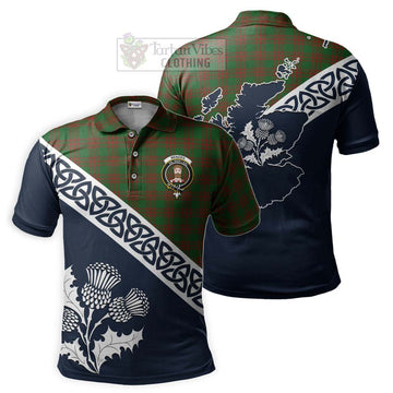 Menzies Tartan Polo Shirt Featuring Thistle and Scotland Map