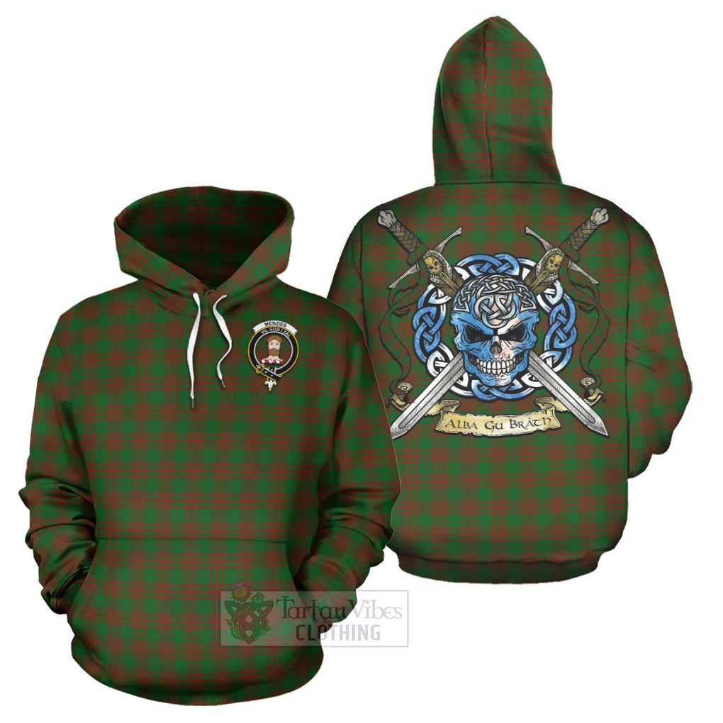 Tartan Vibes Clothing Menzies Tartan Hoodie with Family Crest Celtic Skull Style