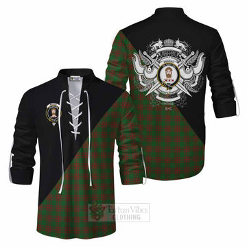 Menzies Tartan Ghillie Kilt Shirt with Family Crest and Military Logo Style