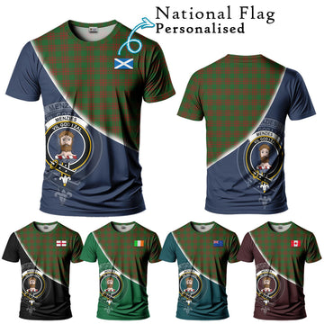 Menzies Tartan T-Shirt with Personalised National Flag and Family Crest Half Style