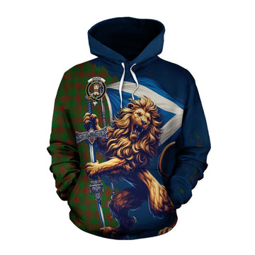 Menzies Tartan Family Crest Cotton Hoodie with Scottish Majestic Lion Pullover Hoodie XS - Tartan Vibes Clothing