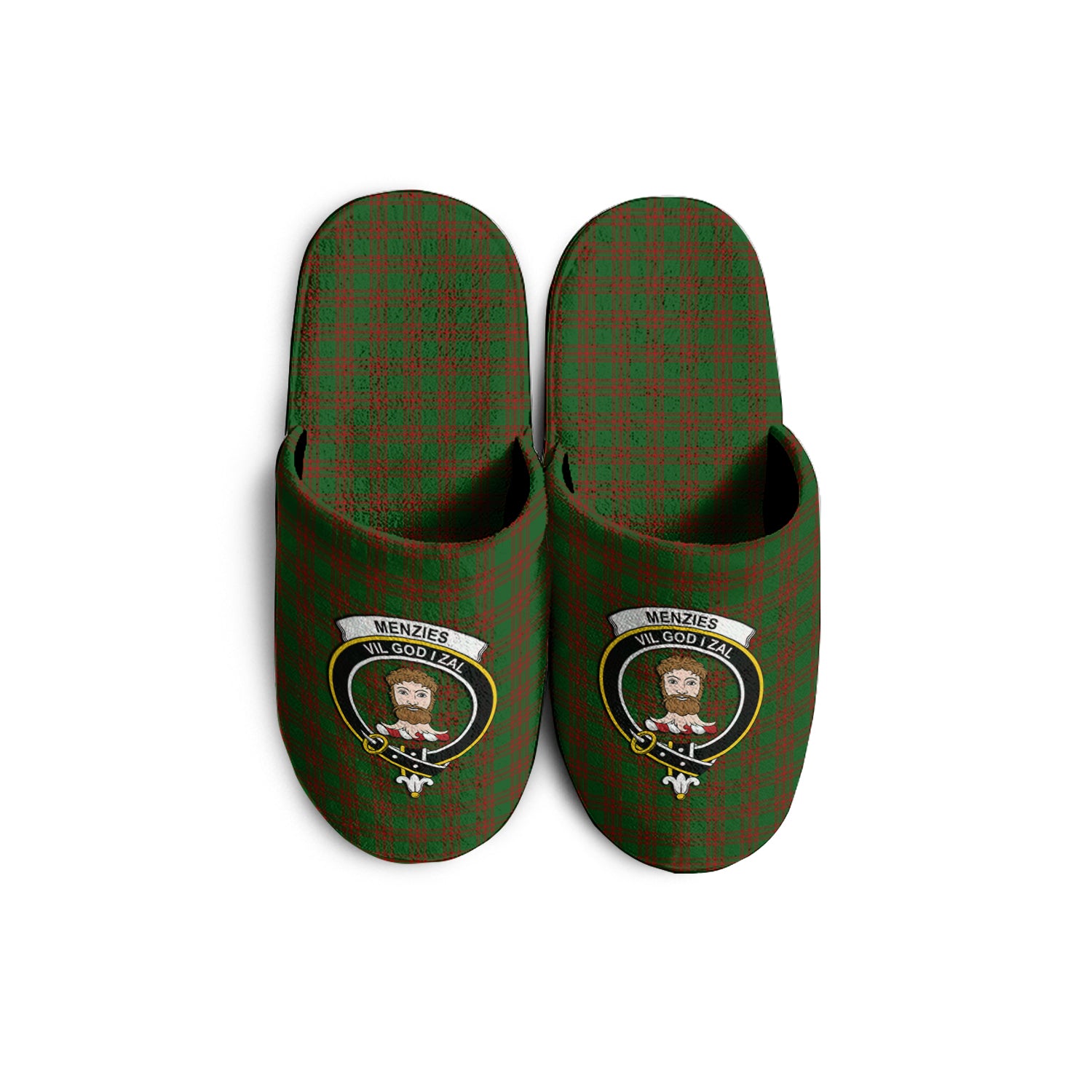 Menzies Tartan Home Slippers with Family Crest - Tartanvibesclothing Shop