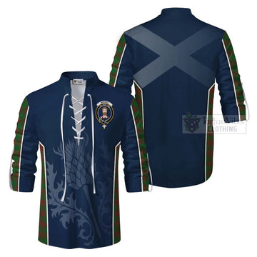 Menzies Tartan Ghillie Kilt Shirt with Family Crest and Scottish Thistle Vibes Sport Style