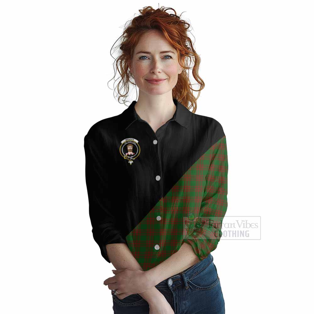 Tartan Vibes Clothing Menzies Tartan Women's Casual Shirt with Family Crest and Military Logo Style