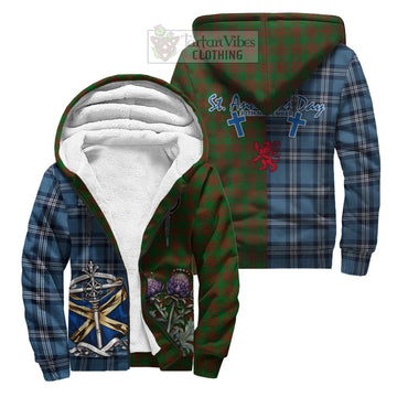 Menzies Tartan Sherpa Hoodie Happy St. Andrew's Day Half Tartan Style