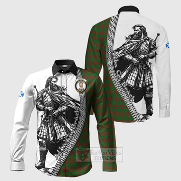 Menzies Tartan Clan Crest Long Sleeve Button Shirt with Highlander Warrior Celtic Style