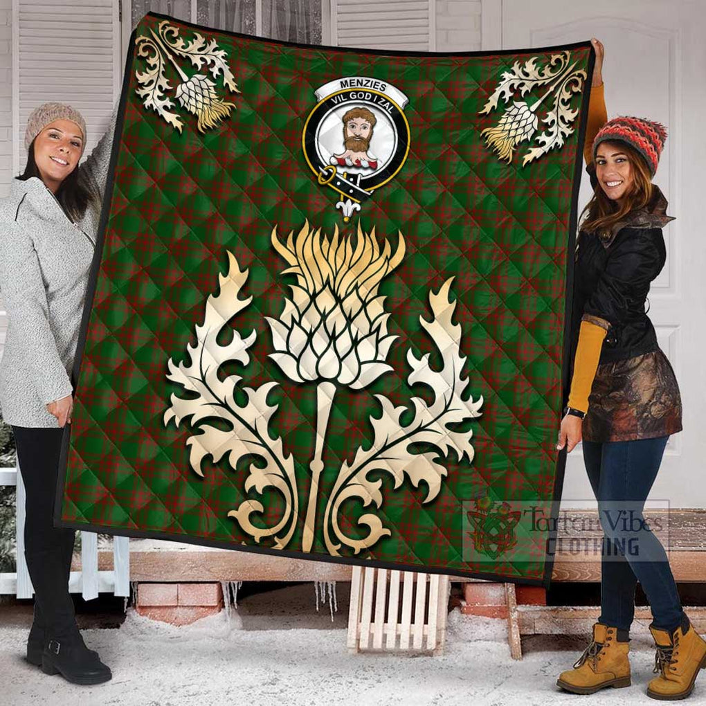 Tartan Vibes Clothing Menzies Tartan Quilt with Family Crest and Golden Thistle Style