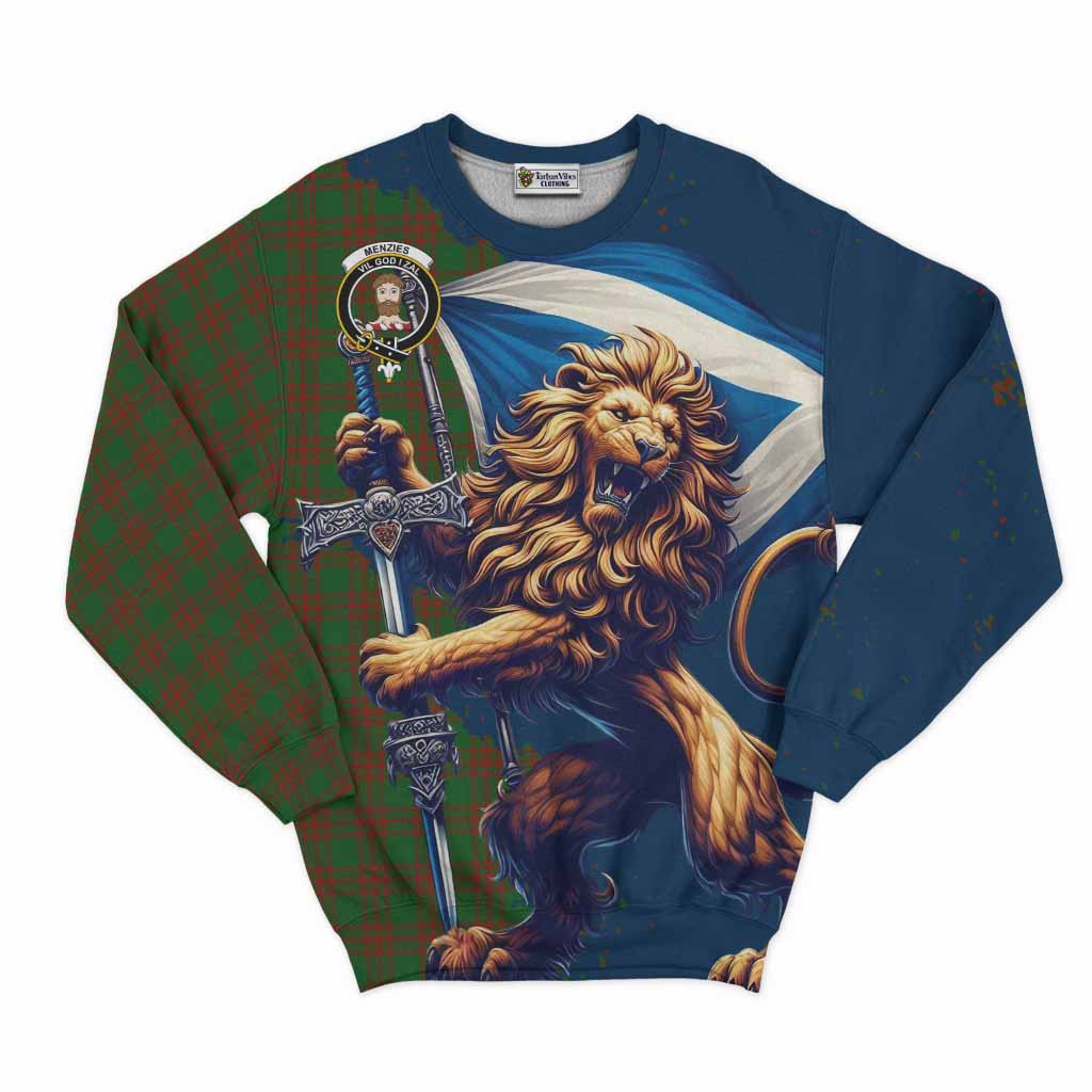 Tartan Vibes Clothing Menzies Tartan Family Crest Sweatshirt with Scottish Majestic Lion