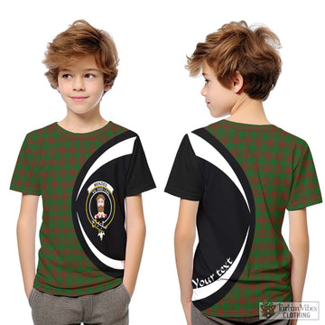 Menzies Tartan Kid T-Shirt with Family Crest Circle Style