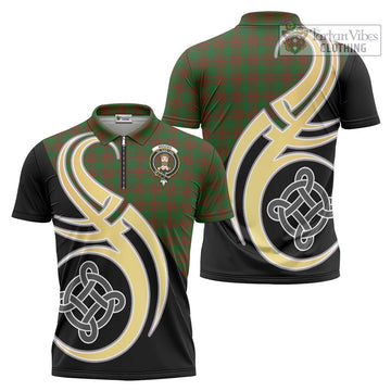 Menzies Tartan Zipper Polo Shirt with Family Crest and Celtic Symbol Style