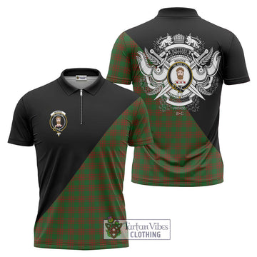 Menzies Tartan Zipper Polo Shirt with Family Crest and Military Logo Style Unisex - Tartan Vibes Clothing