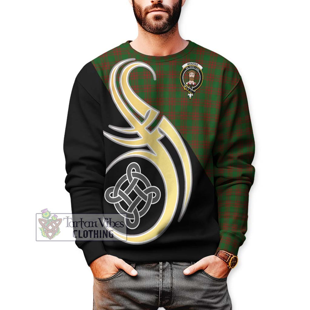 Menzies Tartan Sweatshirt with Family Crest and Celtic Symbol Style Unisex - Tartan Vibes Clothing