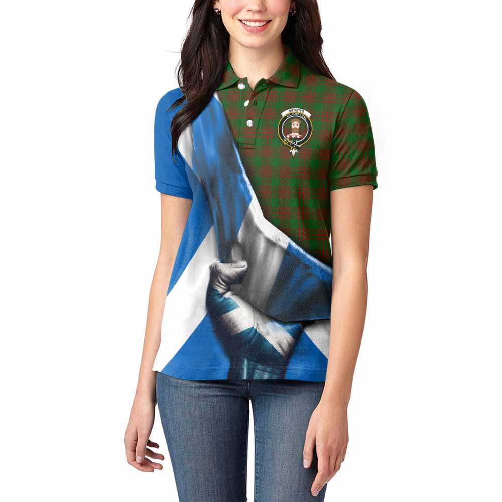 Tartan Vibes Clothing Menzies Tartan Women's Polo Shirt with Family Crest Scotland Patriotic Style