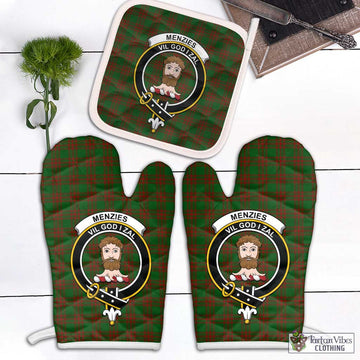 Menzies Tartan Combo Oven Mitt & Pot-Holder with Family Crest White - Tartan Vibes Clothing