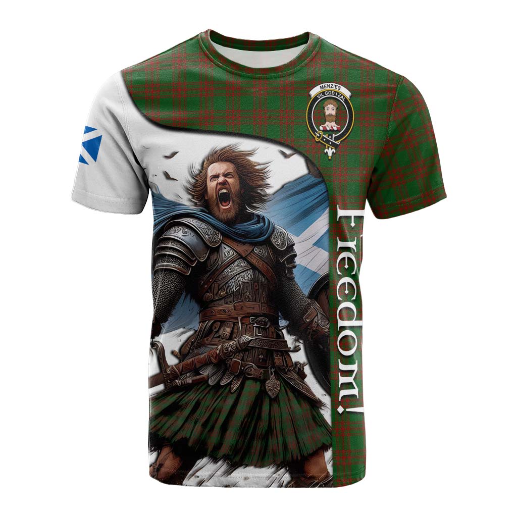 Tartan Vibes Clothing Menzies Crest Tartan Cotton T-shirt Inspired by the Freedom of Scottish Warrior