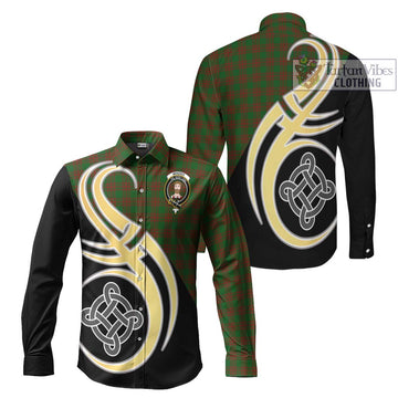 Menzies Tartan Long Sleeve Button Shirt with Family Crest and Celtic Symbol Style